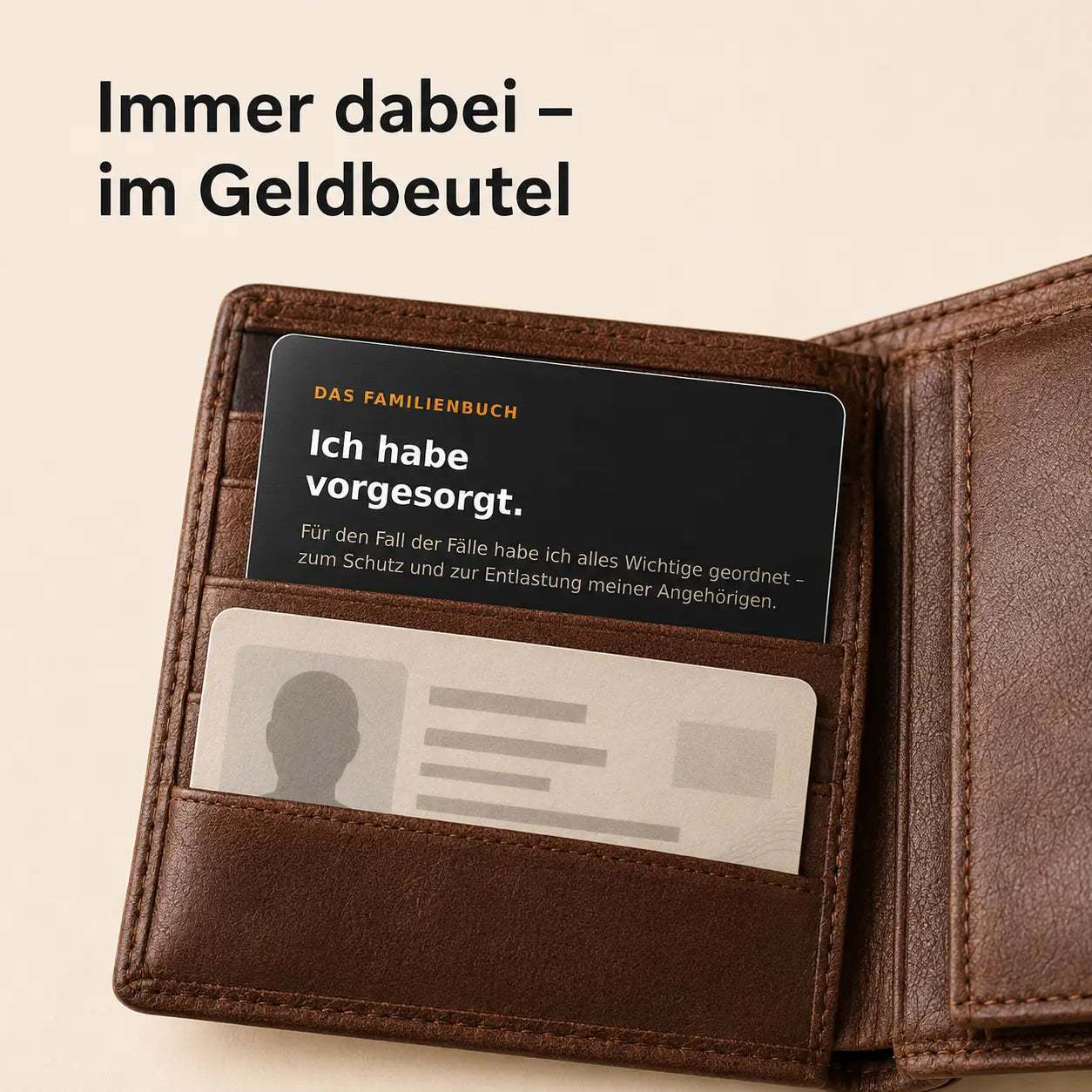 Notfallkarte „Ich habe vorgesorgt" aus Metall – Vorsorge, die gefunden wird