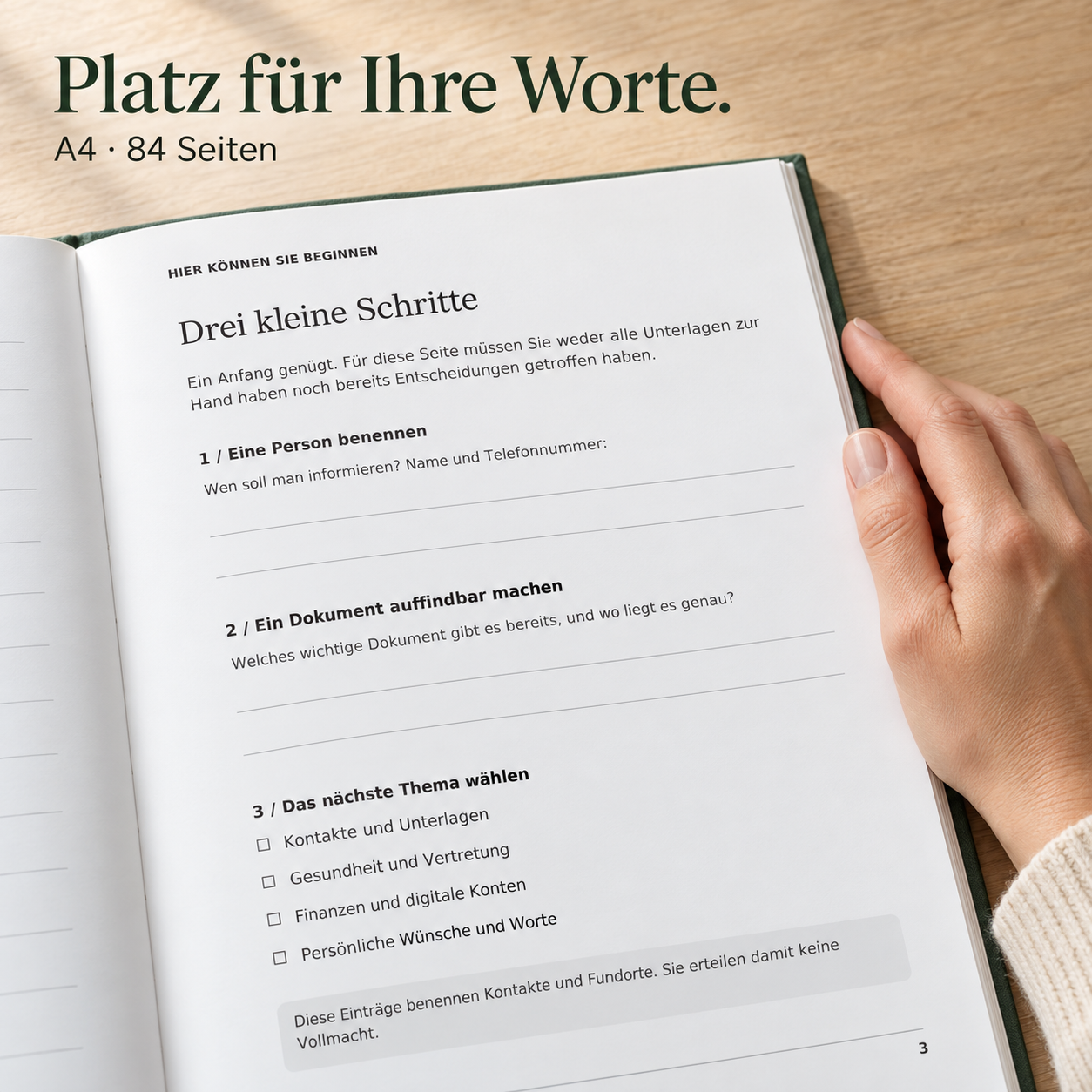 A4 und 84 Seiten mit grosszuegigen Linien zum Schreiben von Hand